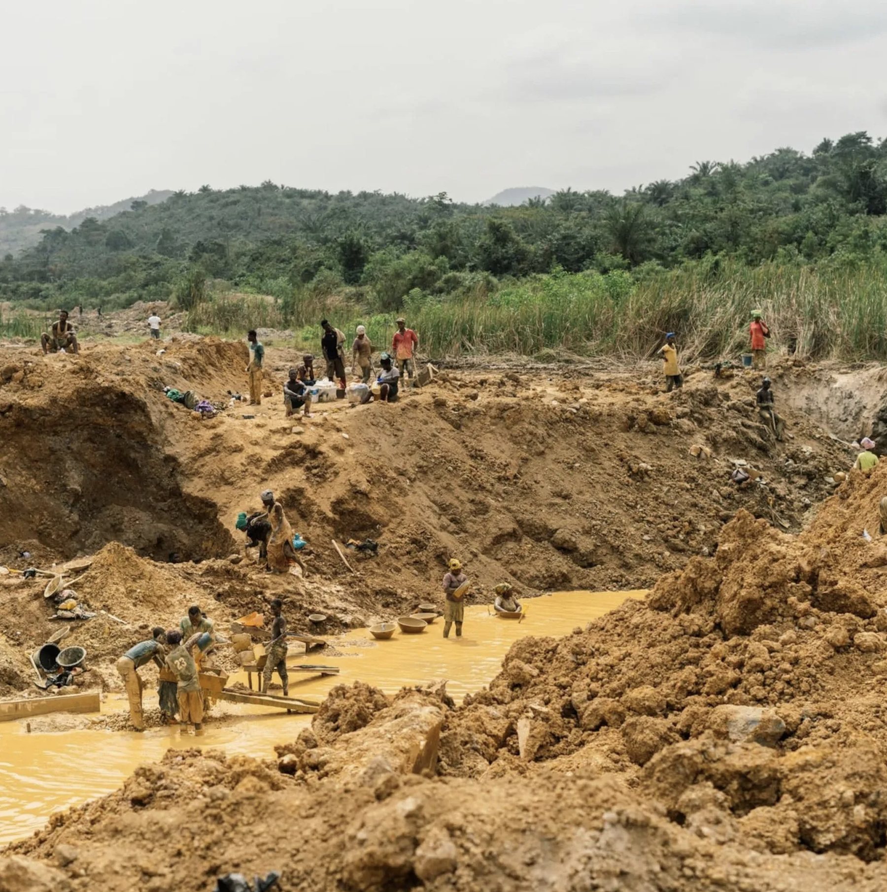 An artisanal galamsey working pit in southern Ghana