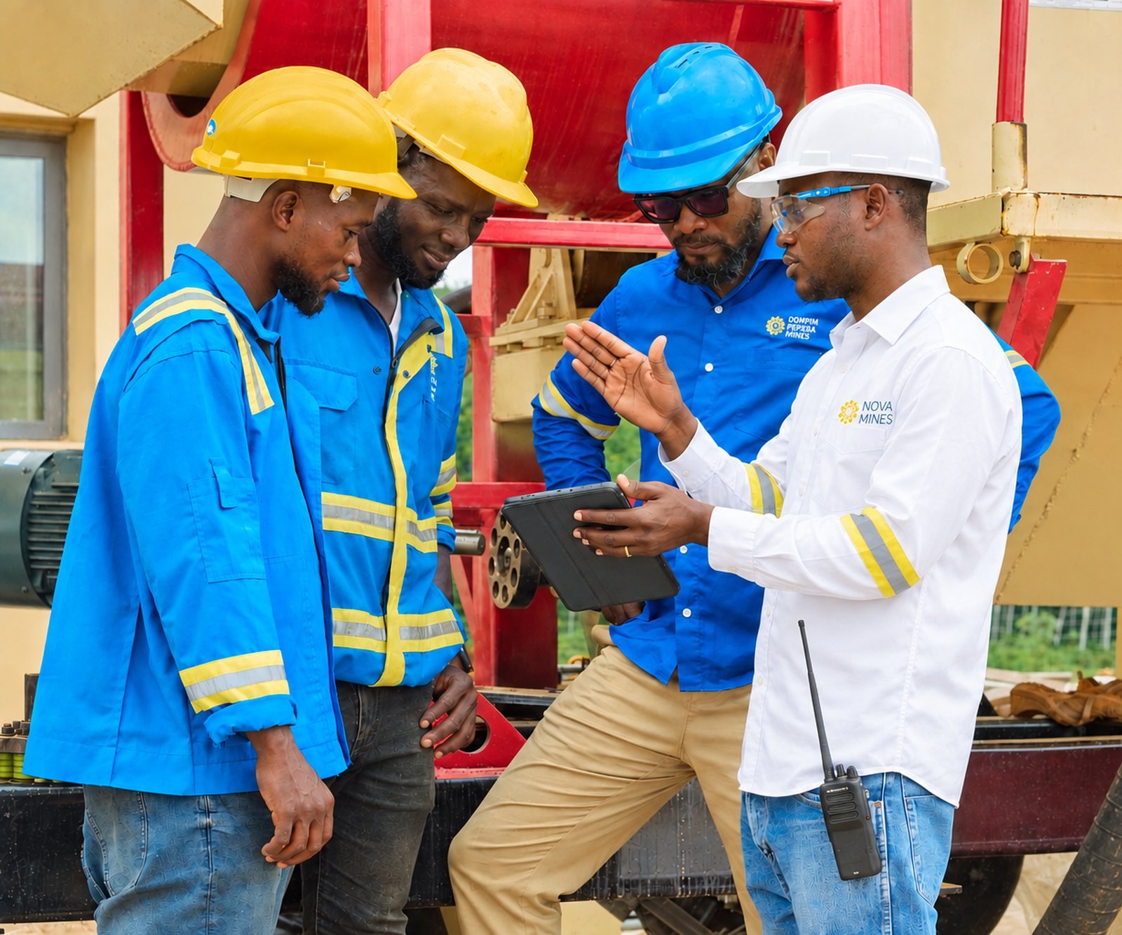 The Nova Mines team reviewing data at the plant, Dompim Pepesa Mines