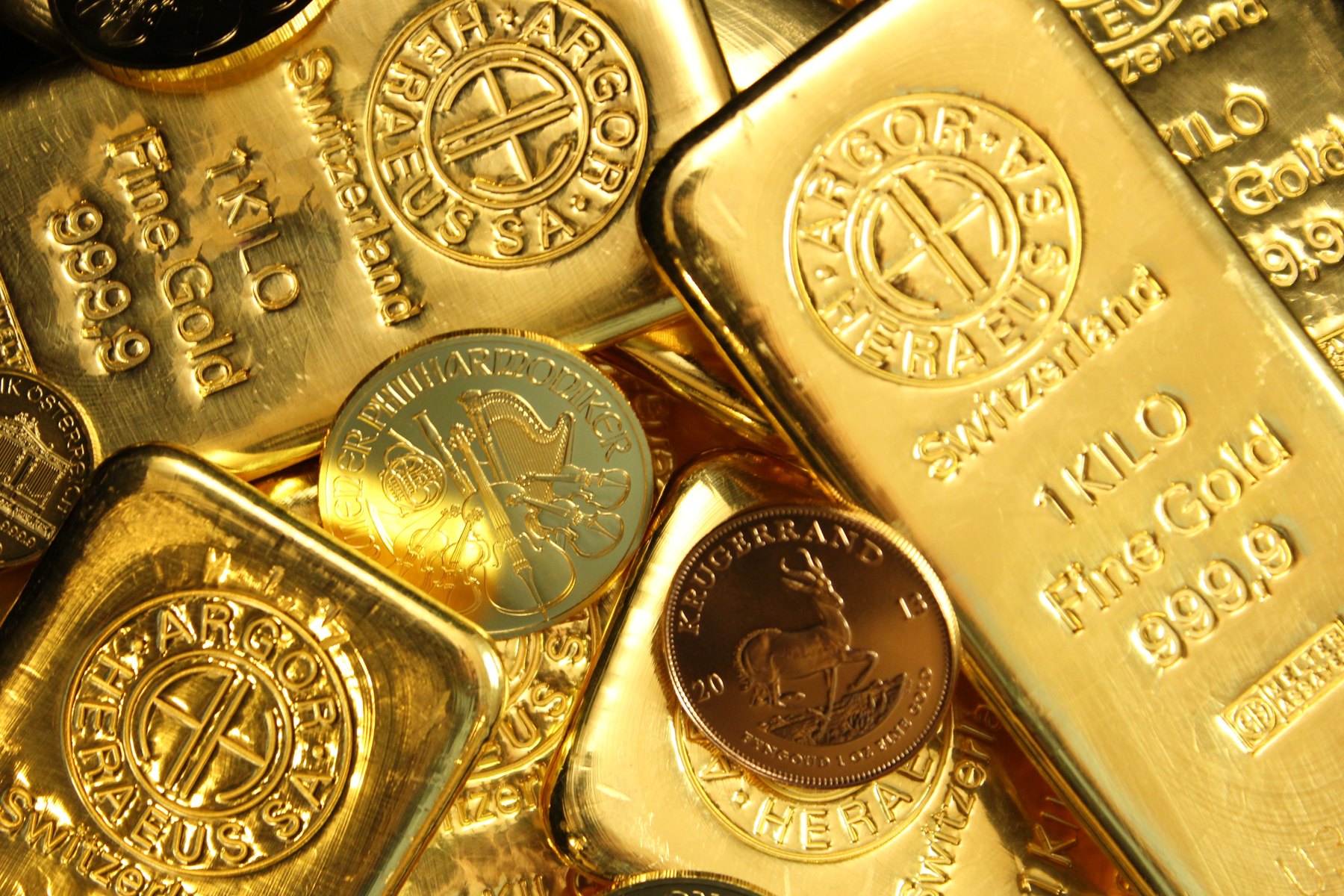 Refined gold bullion and coins